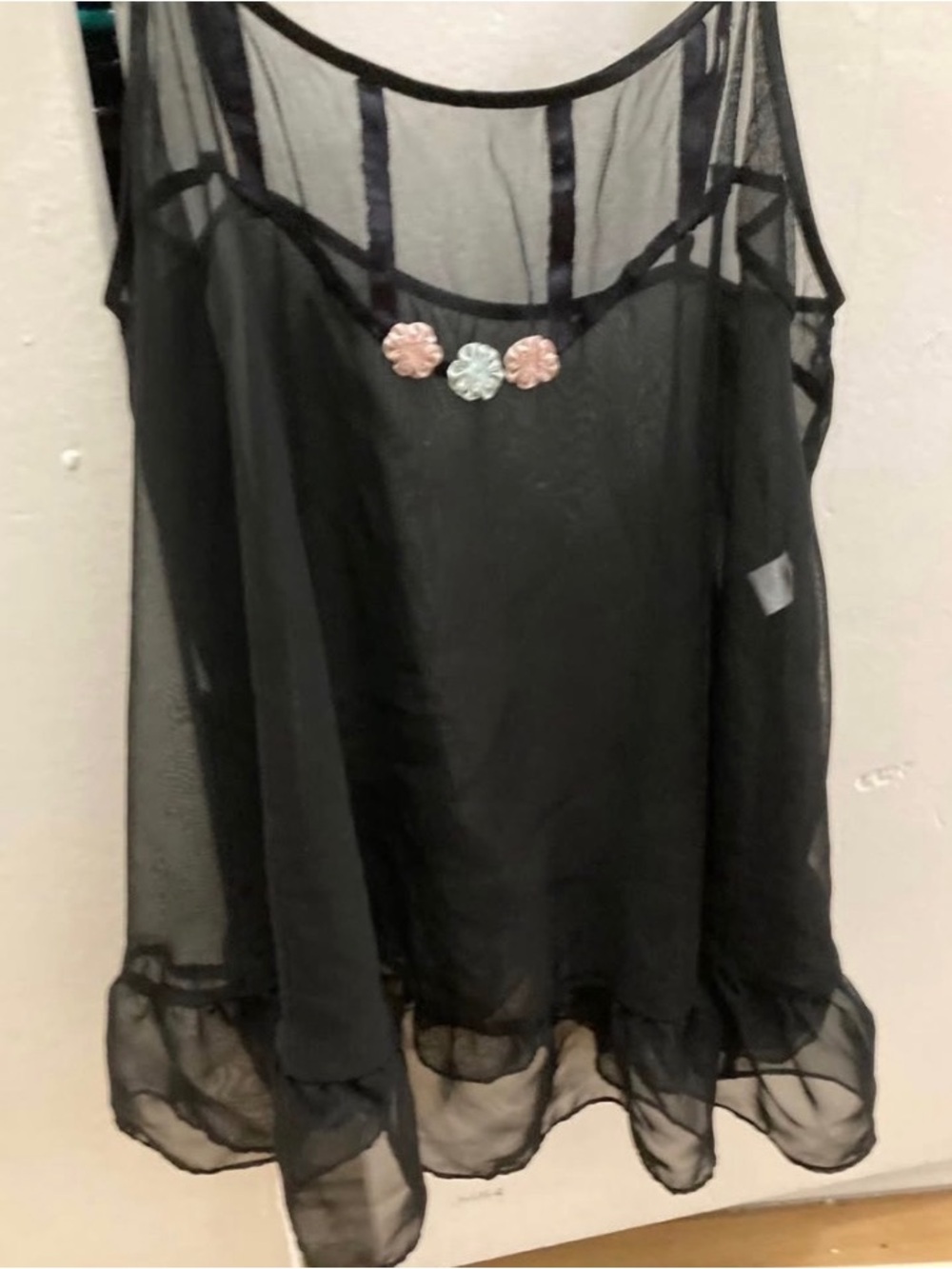 Adore Me Black Sheer Floral-Embellished Camisole